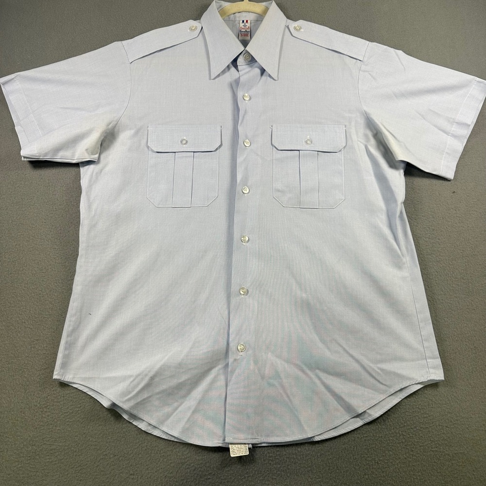 Flying Cross Mens Light Blue Short Sleeve Uniform Shirt Epaulets 16.5 L CSA-1915